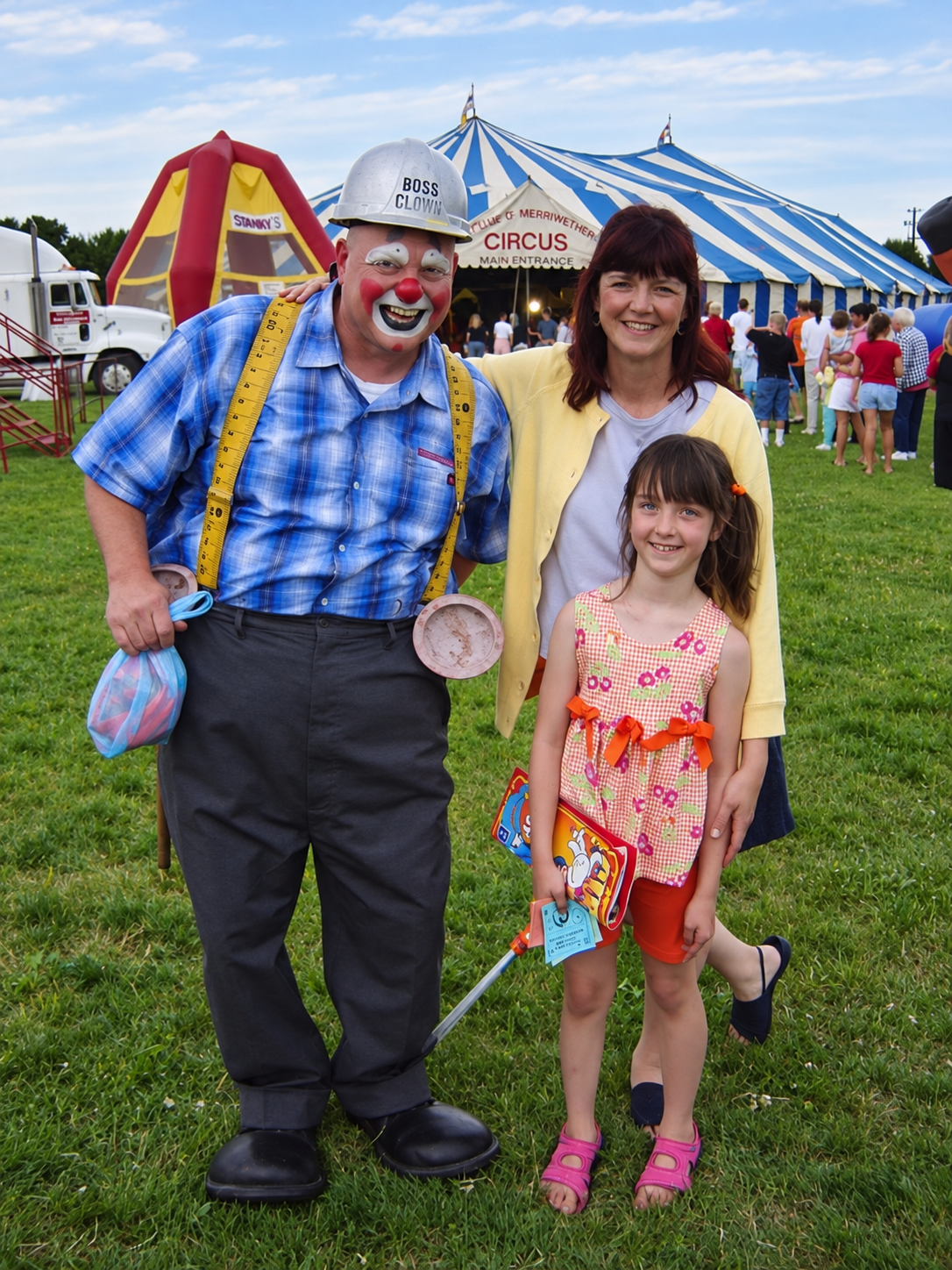 Boss Clown with family outside circus tent