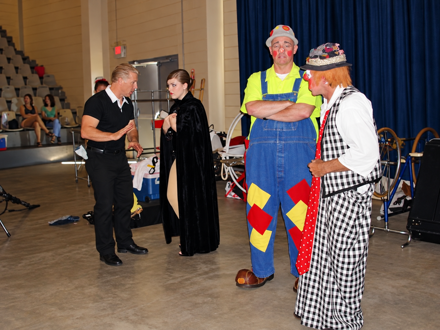 Performers backstage at circus event