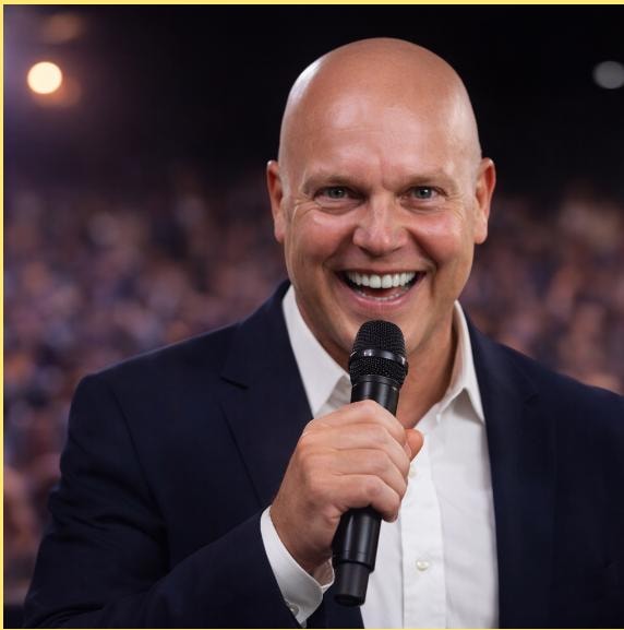 Master of ceremonies with microphone on stage